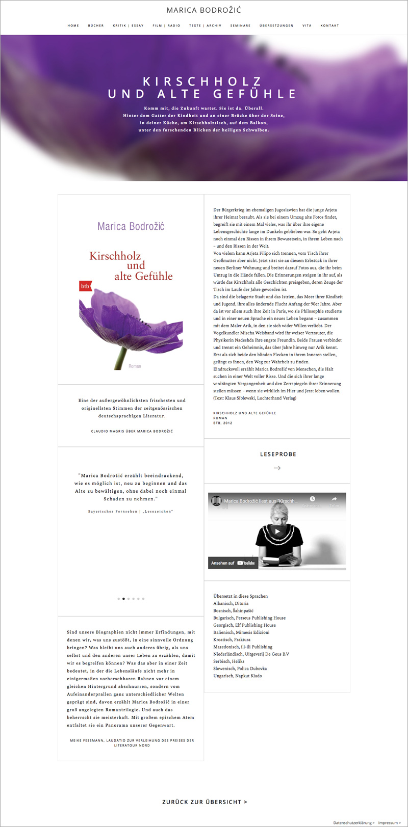 Webdesign für die Schriftstellerin Marica Bodrožić | Susanne Breuer | Webdesign & Grafikdesign Köln